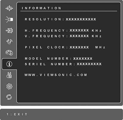 Ovládací prvek Popis Information (Informace) zobrazí režim synchronizace (vstupní videosignál) grafické karty v počítači, číslo modelu monitoru LCD, sériové číslo a adresa URL webu společnosti
