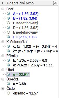 Souřadnice bodů A, B, D, F Obrázek č.