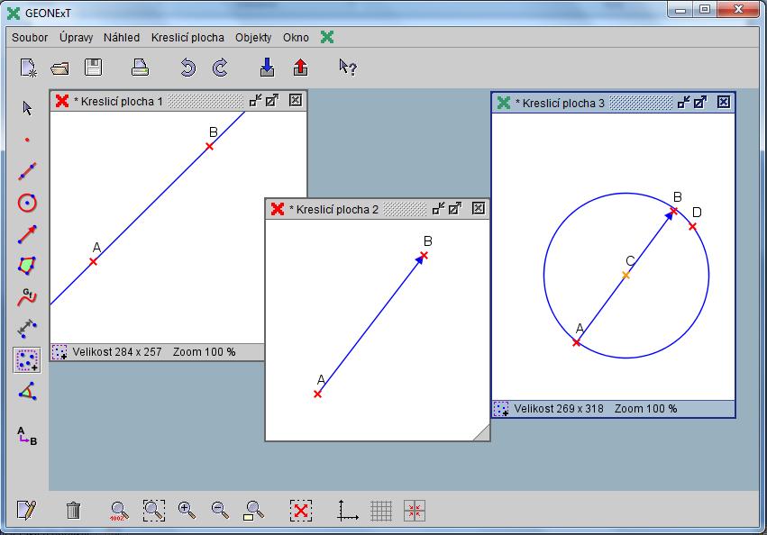 Na rozdíl od programu GeoGebra také chybí Algebraické okno pro výpočty, souřadnice a rovnice sestrojených objektů. Toto algebraické okno tak také částečně nahrazuje právě volba Protokol konstrukce.