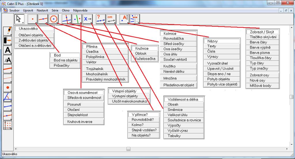 Obrázek č. 20: Panel nástrojů (Zdroj: vlastní zpracování dle Cabri II Plus) Dalším tlačítkem je Makrokonstrukce.