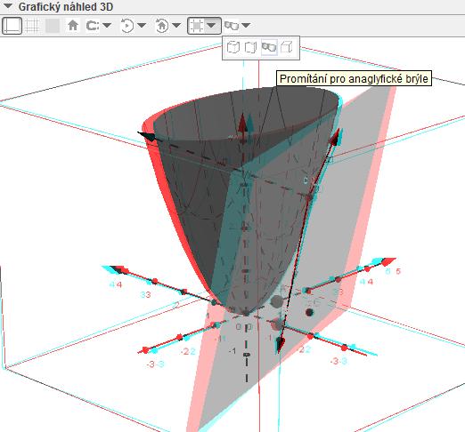 Obrázek č. 27: Anaglyph projection (Zdroj: vlastní zpracování dle GeoGebra) Hlavní nabídka obsahuje stejné možnosti jako u starších verzí programu.