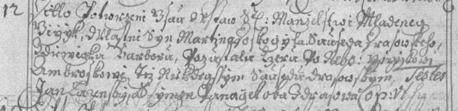 Transliterace - transkripce Matrika 1199, farnost Drásov (strana 457/157, snímek 217) 12 ditto (Februarii Anno 1696) Potwrzeni Jsau W stav S.