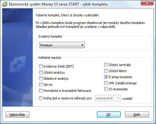 2018 Solitea Česká republika, a.s. START verze Při spuštění verze START je třeba vybrat volbu Komplet a následně na kartě výběru kompletu zaškrtnout volitelný modul E-shop konektor.