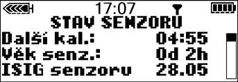 Použití senzoru Informace o stavu senzoru na obrazovce Informace o činnosti pumpy jsou uvedeny v oknech STAV.