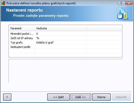 Pokud jsou pro daný report k dispozici další parametry, vyplňte požadované hodnoty, popřípadě ponechte nastavení výchozí.