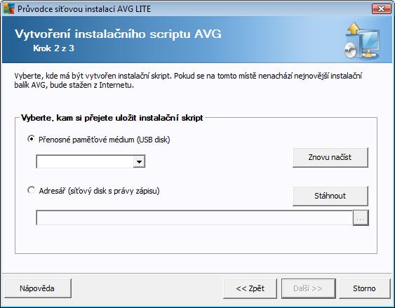 8.2.2. Vytvoření instalačního skriptu AVG V tomto dialogu zvolte, kam si přejete skript uložit.