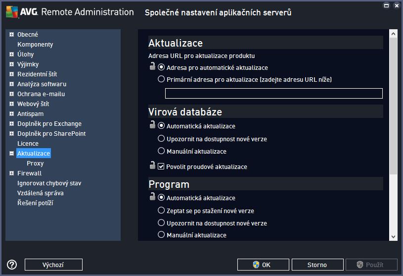Na klientských stanicích je toto nastavení včetně popisu dostupné prostřednictvím menu Nabídka > Nastavení > Aktualizovat. Nastavení Proxy je dostupné na téže stránce dole. 9.2.12.