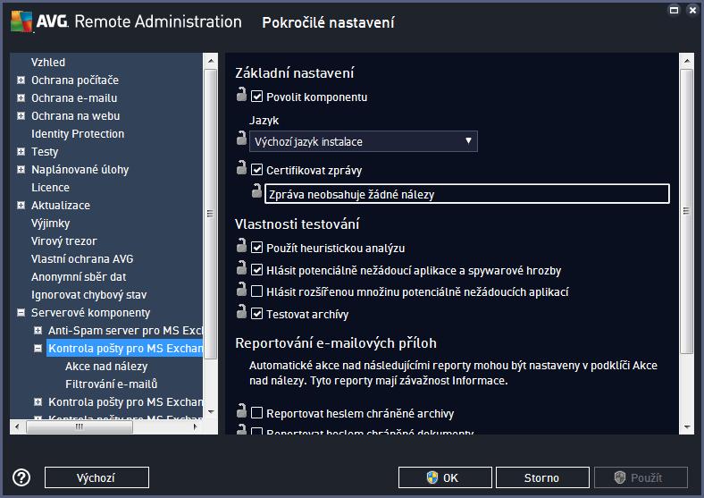 9.6.2. Kontrola pošty pro MS Exchange (smě rovací TA) Tato položka obsahuje možnosti nastavení Kontroly pošty pro MS Exchange (smě rovací transportní agent).
