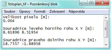 Obrázek 13: Ukázka textového souboru s informacemi o fotoplánu 11 Tisk fotoplánu do formátu PDF V nabídce Snímek vyberte funkci Tisk fotoplánu do PDF (nástroj je spustitelný pouze p i známé velikosti