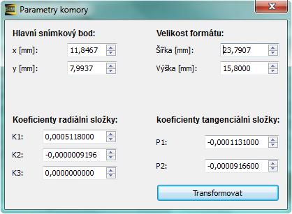 Obrázek 3: Dialog pro vkládání parametr objektivu 4 Tvorba fotoplánu p i m ených vlícovacích bodech V nabídce Fotoplán zvolte nástroj Metoda zam ení vlícovacích bod.