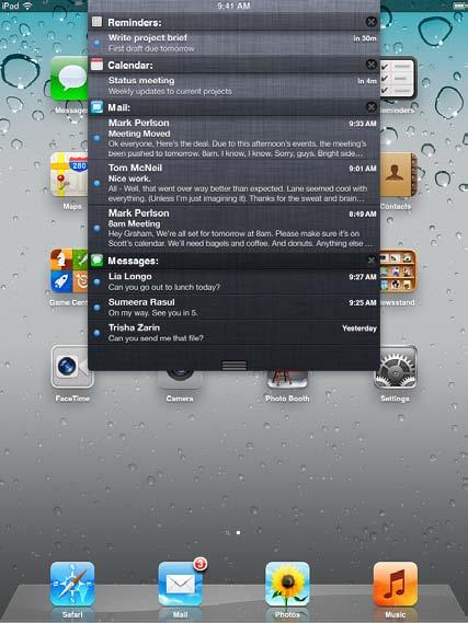 nové zprávy, žádosti o přátelství (Game Center). Upozornění se zobrazují také na uzamčené obrazovce. Pokud ipad právě používáte, objevují se krátce na horním okraji obrazovky.