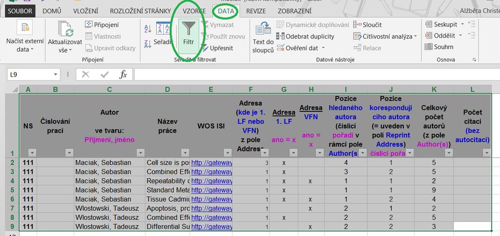 Nechcete-li se nechat rušit jinými autory, můžete využít Filtru (screenshot je z tabulkového