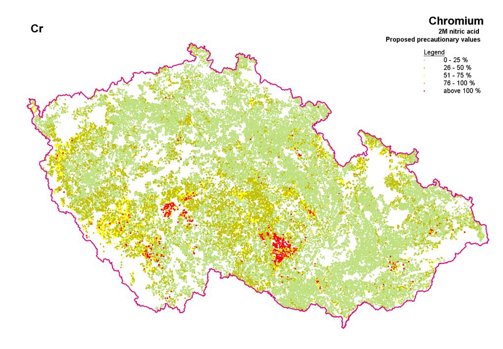 Register of contaminated sites prvek element Cr (mg.kg -1 ) Maximálně přípus tné hodno ty (vyhl. 13/94S b.