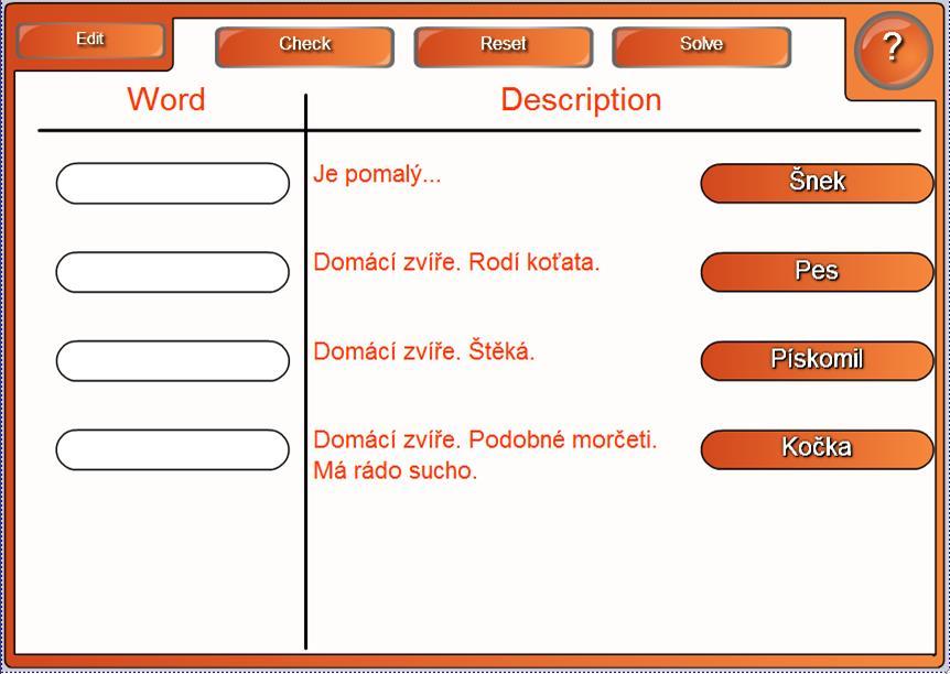 Aplikace Keyword match je vhodná při výuce cizího jazyka v pokročilejším stádiu výuky, kdy žáci mají rozvinutější slovní zásobu.