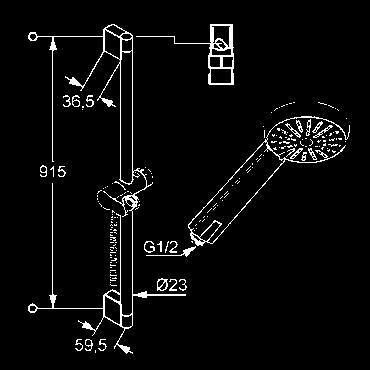 KLUDI A-QA KLUDI A-QA v sprchový set 3S L = 1100 mm flexibilná nástenná tyč s bežcom konzolové variabilné ukotvenie do 1020 mm KLUDI A-QA s ručná sprcha DN 15 prestaviteľná na 3 prúdové typy: