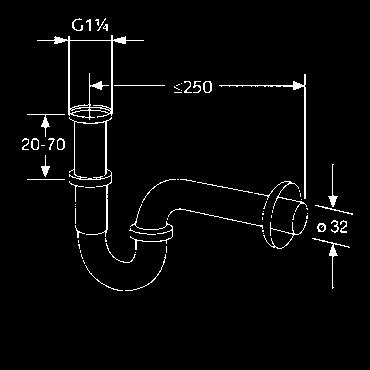 G 1 1/4 x 32 mm, štandardný model s odpadovým oblúkom 32 x 200 mm s ružicou podľa