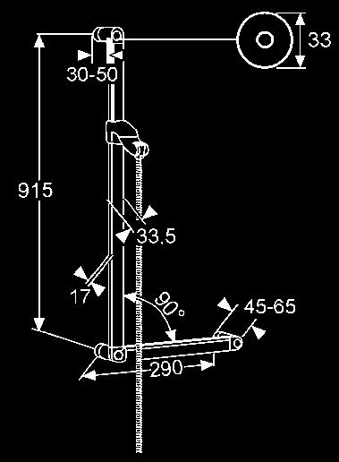 integrovaný držiak (dĺžka 250 mm a 90 uhol), ľavo- a pravostranná montáž 50 mm vyloženie upevňovacia sada so  pretočeniu G 1/2 x G 1/2 x 1600 mm s kónickými maticami chróm 6150305-00 203,77 212