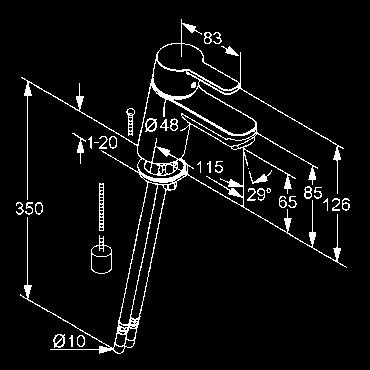 24 x 1 zasúvateľná retiazka flexibilné prípojky s nátrubkom Ø 10 mm stupeň hlučnosti I P-IX 19334/IZ chróm 372800575 56,68