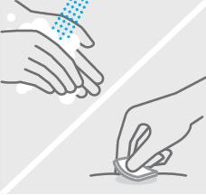 Místo k podání injekce očistěte Důkladně si umyjte ruce mýdlem a teplou vodou. Zvolené místo k podání injekce otřete alkoholovým tampónem a nechte uschnout.