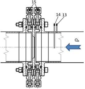 6. Měření a výpočty na modelu obtokového kanálu Měření hmotnostního průtoku externě přiváděného vzduchu Q 4 je prováděno clonou v přívodním potrubí (Obr. 6.
