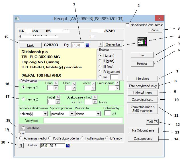 Príklad implementácie BL online v softvéri PZS 11 1- Výber diagnózy 2- Označenie neodkladnej ZS.
