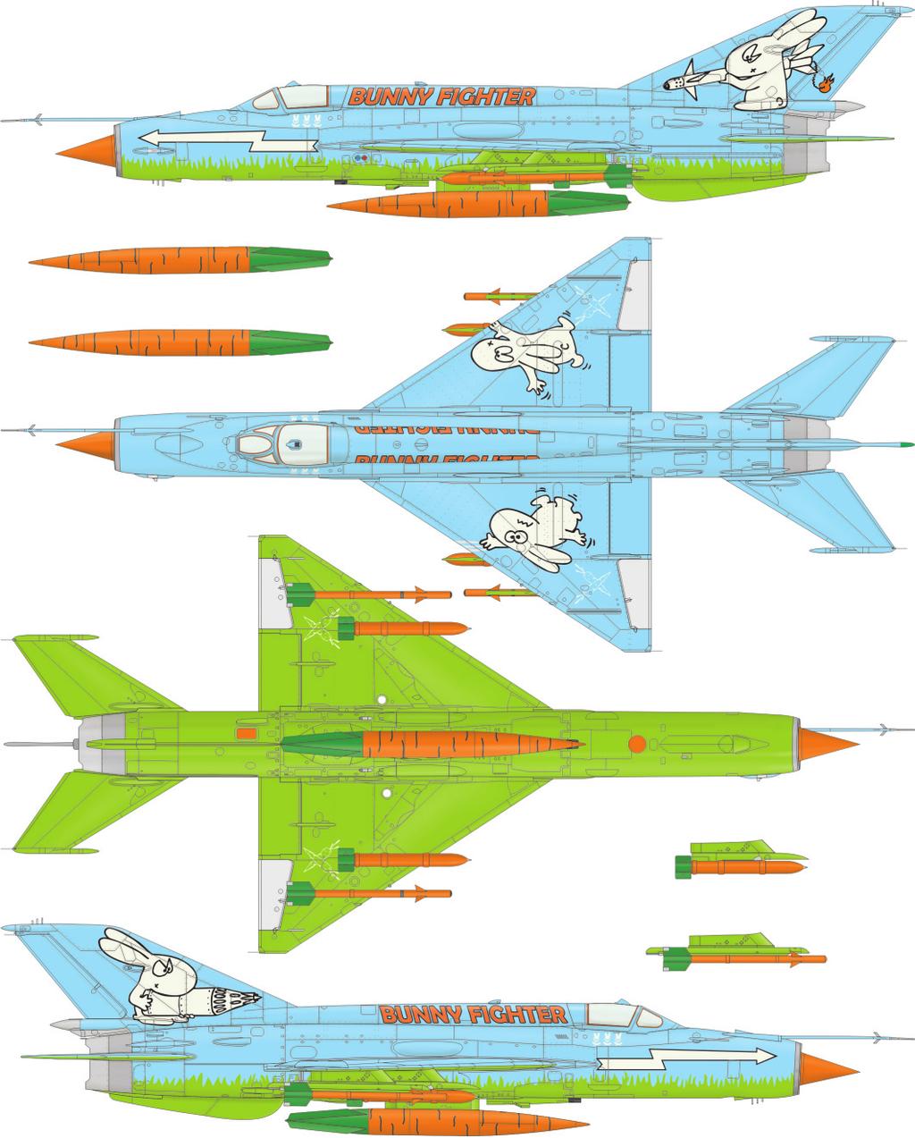 A MiG-21BFC, Flown by Lt. C. Bunnyfield, 1st Squadron, Carrot Flight, Central Africa, July, 2011 This aircraft took part in one of the lesser known conflicts, the so-called 'Carrot War'.