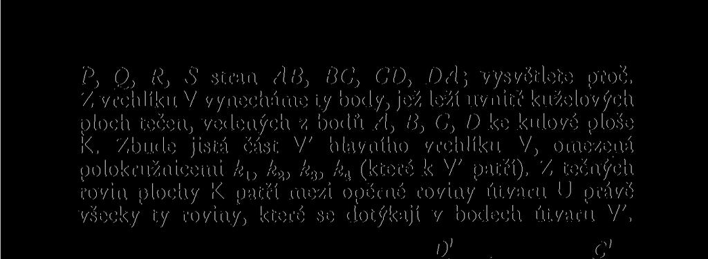Z tečných rovin plochy K patří mezi opěrné roviny útvaru U právě všecky ty roviny, které se dotýkají v bodech útvaru V'. D' C Obr. 29 ^ Obr.