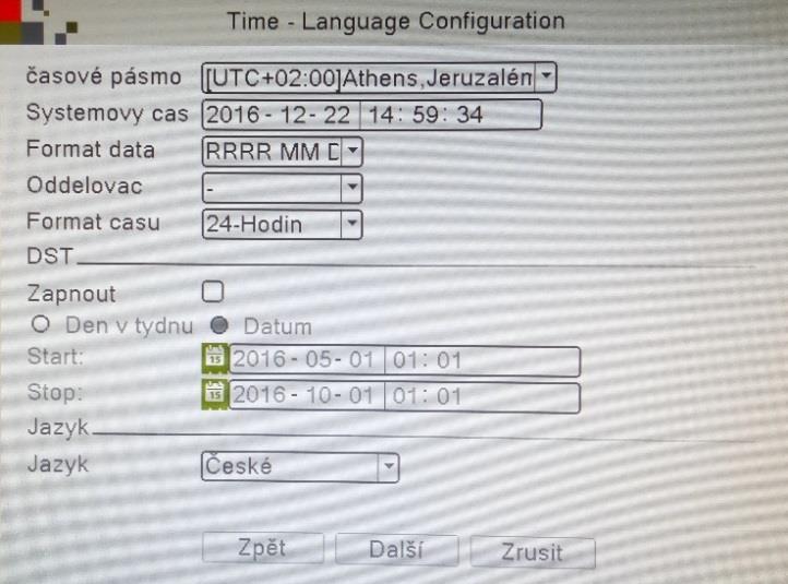 3. Následně se zobrazí nastavení časových
