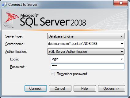 Server pr cvičení Přihlášení SQL Server