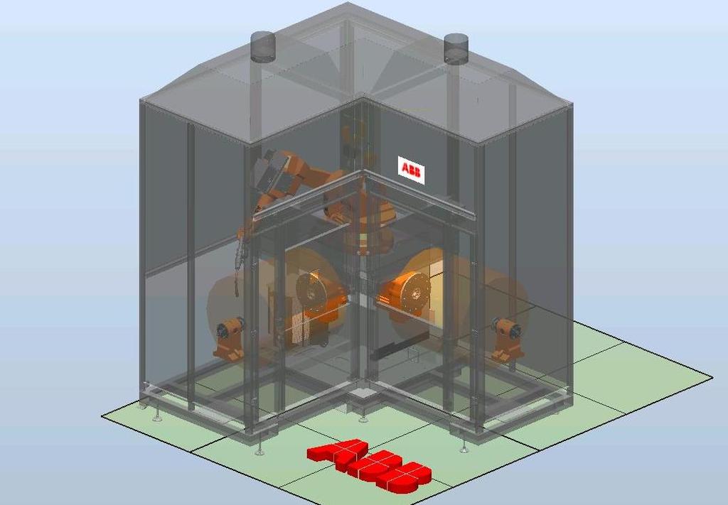 Slika 37.: Izdelan model robotske celice v programski simulacijski opremi RS.
