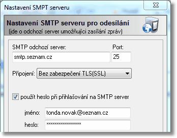 14 SendMails @gmail.com Pokud máte zřízenou emailovou schránku u Gmail.com, pak správné nastavení SMTP serveru je "smtp.gmail.com".