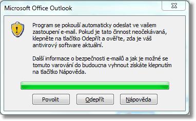 18 SendMails Další problém je u programu Microsoft Office Outlook 2007, který před odesíláním každé zprávy zobrazuje obtěžující bezpečnostní okno které je nutné každé zvlášť potvrdit.