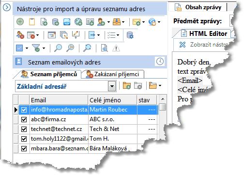 Práce s programem 2.6 25 Seznam příjemců zpráv V levé části hlavního okna programu SendMails se nachází seznam příjemců.