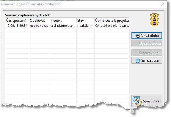 Práce s programem 53 Tlačítkem "Nová úloha" je možné vložit do seznamu naplánovaných akcí nový záznam. Ten sestává z přesného určení umístění projektu program SendMails a z času plánovaného spuštění.