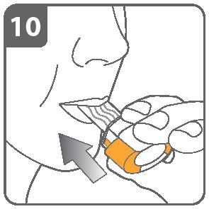 Vydechněte: Před vložením náustku do úst zhluboka vydechněte. Do náustku nefoukejte.