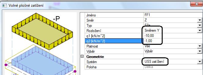 Potom zadáte počátečný bod q1= -10 kn/m2 a