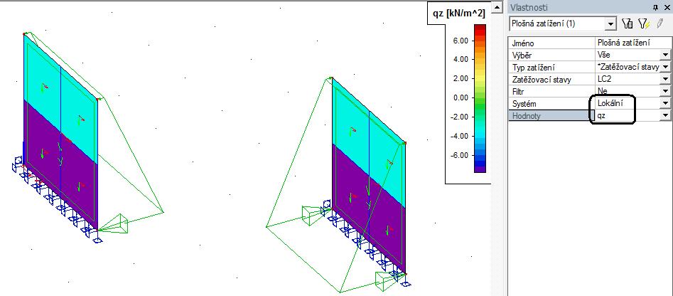 Kontrola 2D dat: Pozn. Konvence zobrazení zatížení se zde vždy řídí LSS sítě konečných prvků zadané entity.