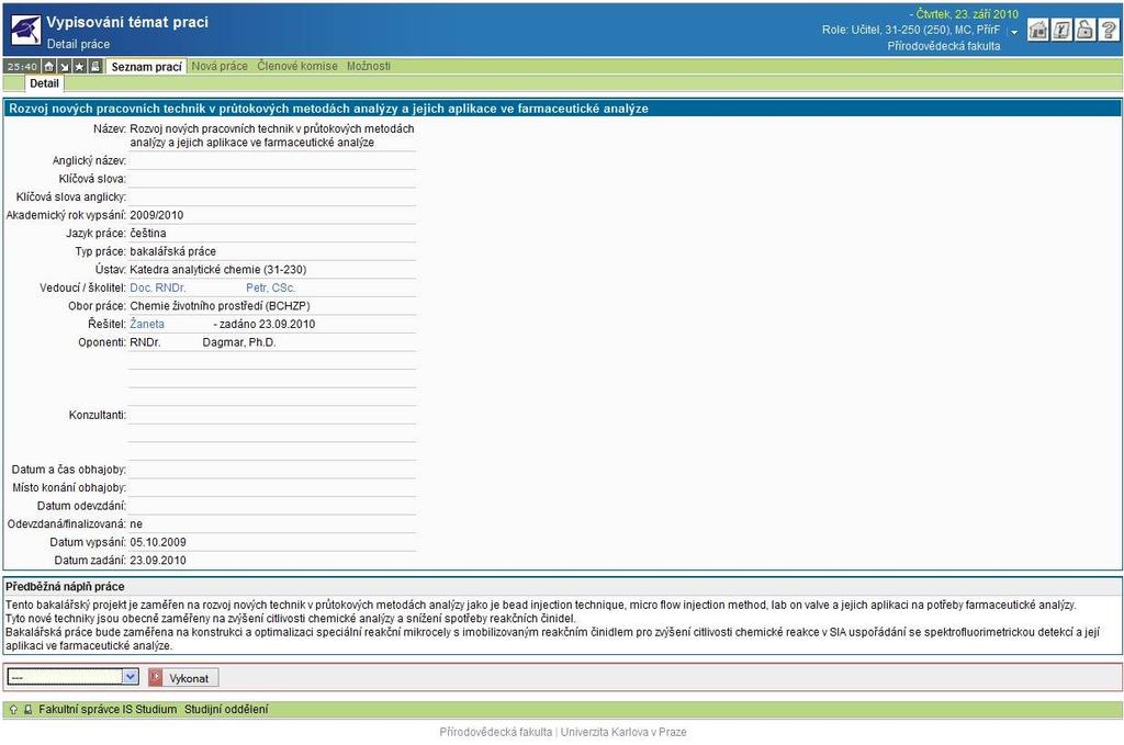 Obrázek 6: Detail práce V dolní části je nabídka, přes kterou se uživatel může