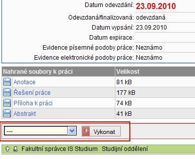 2. Vložení posudku Po odevzdání práce studentem vkládá oponent svůj posudek přes detail