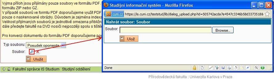 Obrázek 10: Vkládání souboru II (výřez) Takto vložený soubor lze smazat a opětovně vložit dle termínů v opatření děkana fakulty. D.