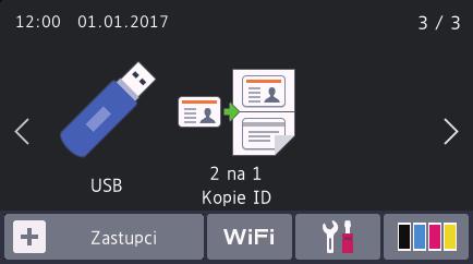 Domovská obrazovka: Obrazovka 3 Obrazovky Zástupce Pro často používané činnosti, jako je odesílání faxů, kopírování, skenování a používání funkce Web