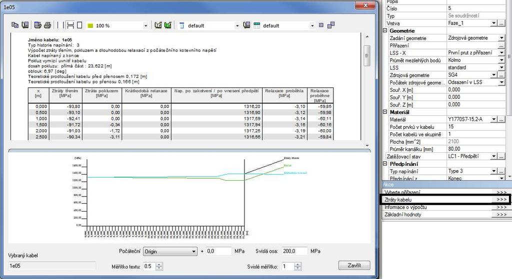 Ztráty kabelu je mžné nechat zbrazit pmcí příslušnéh akčníh tlačítka pr každý kabel.