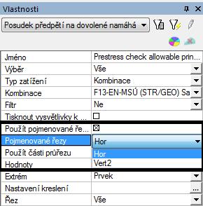 Uživatel může také prhlížet detailní vyhdncení ve vybraných řezech p délce