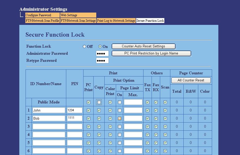 Použitie funkcie Uloženie protokolu tlače na sieť s funkciou Secure Function Lock 2.0 Ak je zapnutá funkcia Secure Function Lock 2.