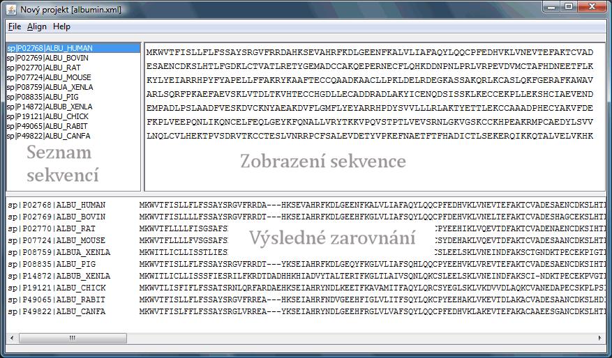 Příloha B Uživatelská příručka Pro spuštění aplikace je nutné mít na počítači nainstalováno běhové prostřední Java Runtime Engine. Aplikace je distribuována v podobě souboru MultiAlign.