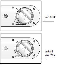 3) Vložte vnitřní kroužek do správné pozice (do drážky). Ujistěte se, aby nevypadl. a pevně přišroubujte. 4) Vložte zpět kryt do baterie 2.