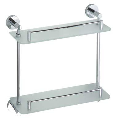 Polička skleněná rohová, dvojitá s hrazdou Double corner glass shelf