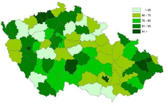 Kartogram Obce s počtem 500 a