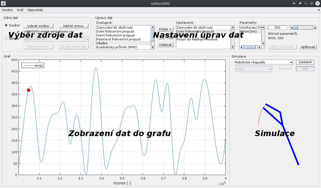 5 Použití systému Obrázek 5.1.1: Hlavní části GUI aplikace. programech jako je jakýkoliv textový či tabulkový editor. Druhou možností zde je Ukončit pro ukončení aplikace.