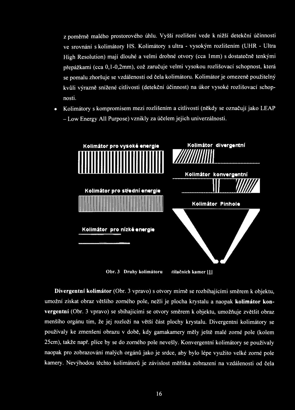 z poměrně malého prostorového úhlu. Vyšší rozlišení vede k nižší detekční účinnosti ve srovnání s kolimátory HS.